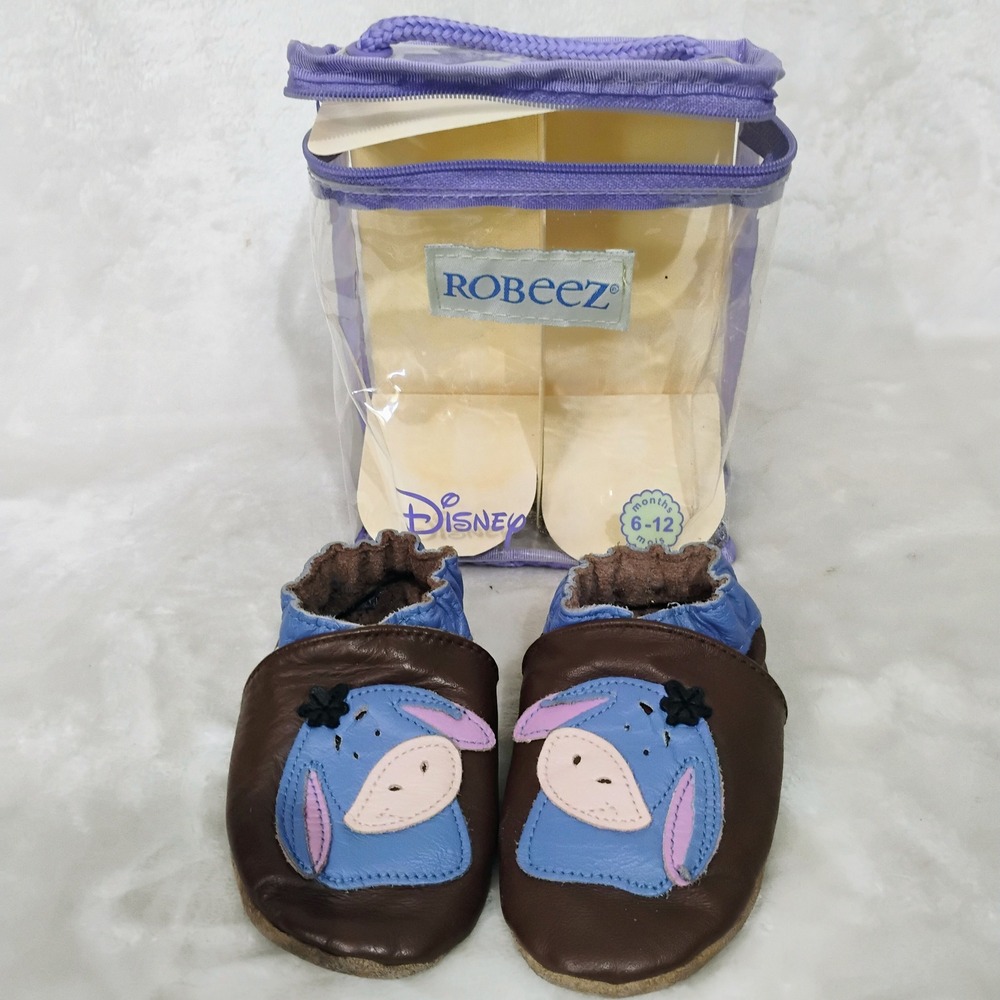 Robeez Disney 2006 Eeyore Leather Baby Shoes 6-12 Months Soft Sole Crib Shoe K